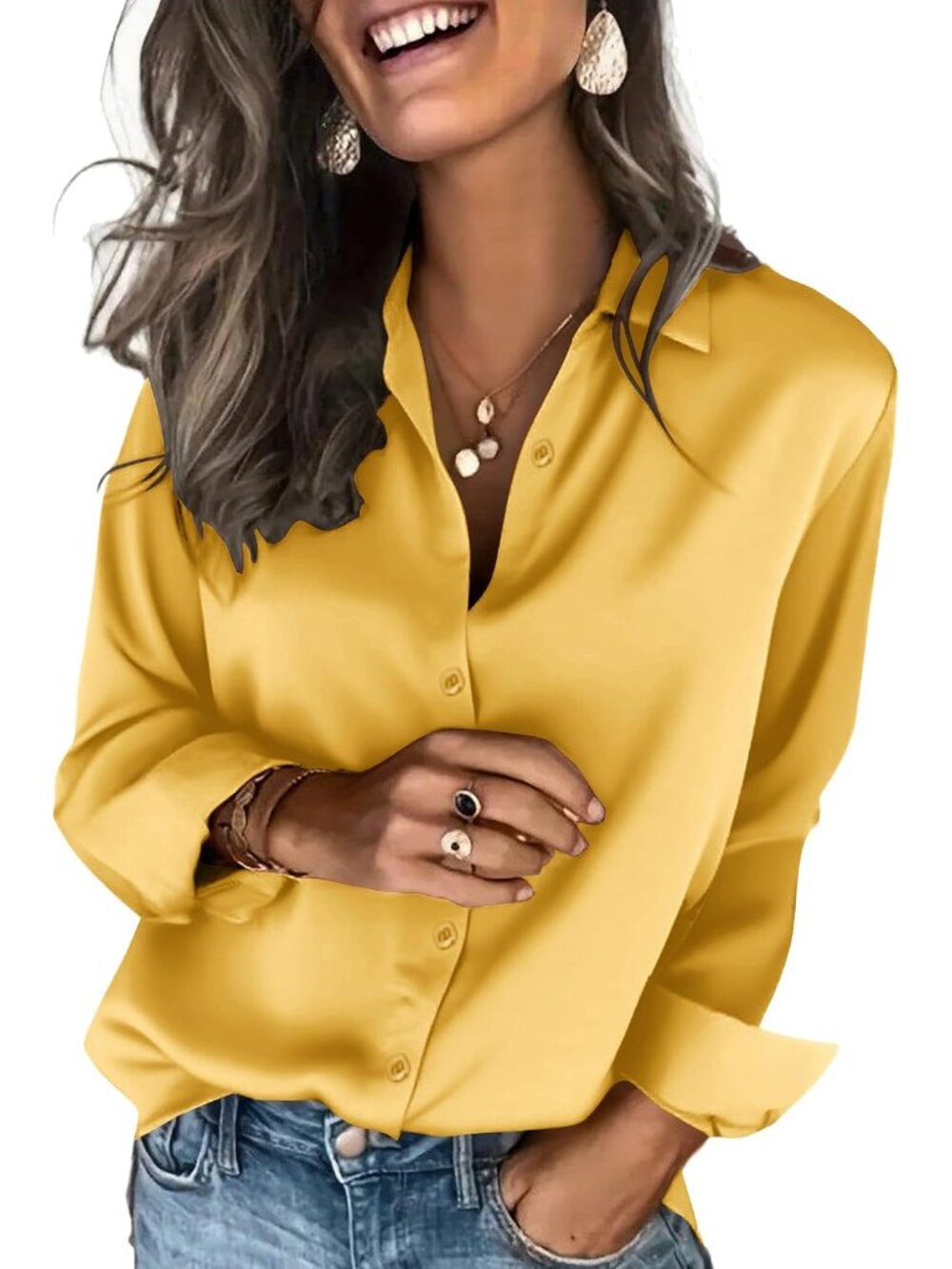 Satin Blouses for Women Silk Button Down Shirts Long Sleeve Tops